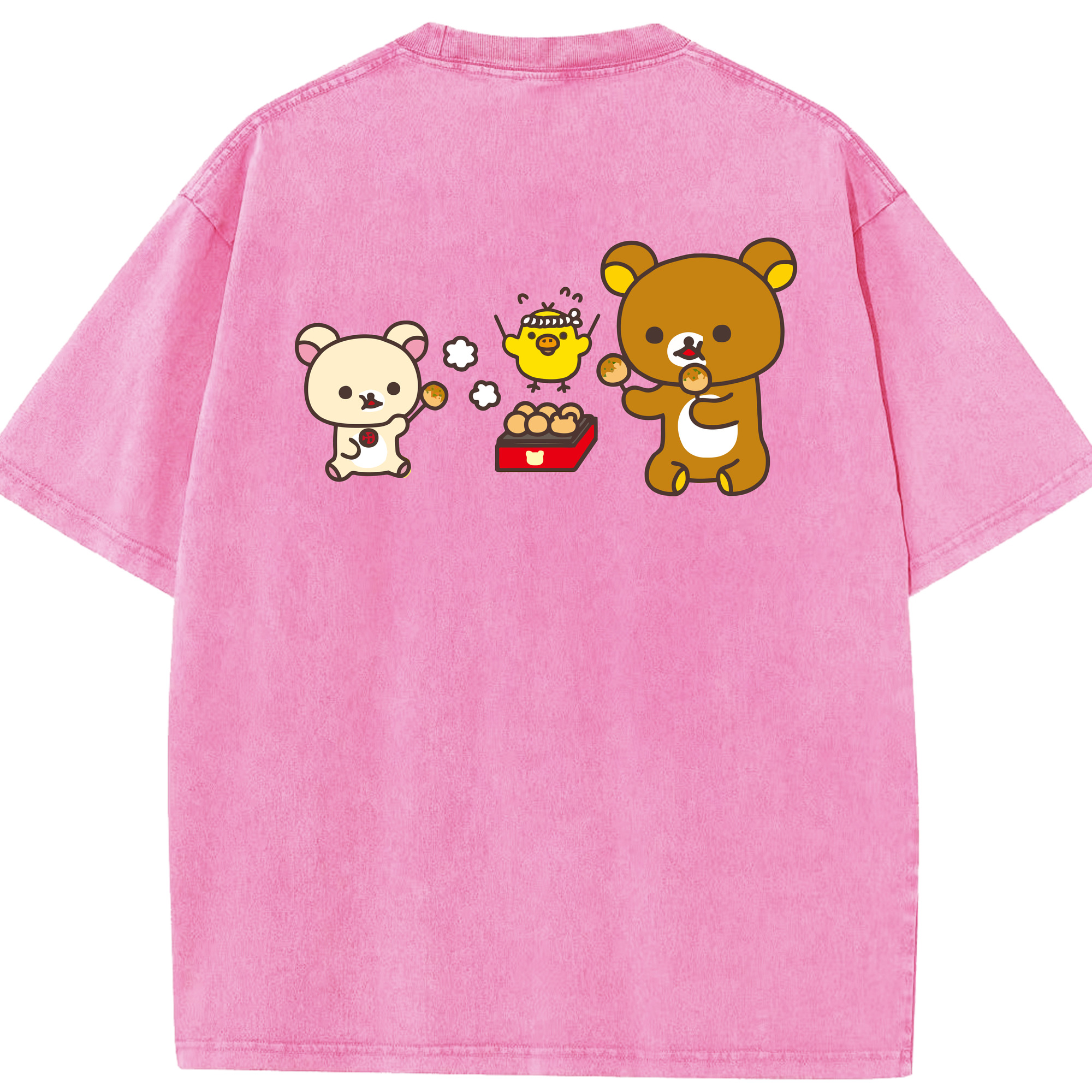 （画像用） リラックマ リラックマ キイロイトリ Rilakkuma Korilakkuma Kiiroitori 綿100% ヴィンテージ風 半袖Tシャツ（背面プリント）